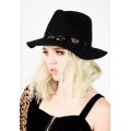 Celebrity Long Brim Wool Fedora with Feather Trim - Black